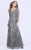 Shail K - 1282 Sequined Long Sleeve Long Gown In Gray