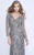 Shail K - 1282 Sequined Long Sleeve Long Gown In Gray