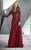 Shail K - Long Sleeve Sequined A-line Gown 1282 in Red