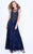 Shail K - 1284 Bead Festooned Illusion Evening Dress In Blue