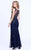 Shail K - 1284 Bead Festooned Illusion Evening Dress In Blue