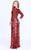 Shail K - 1287 Long Sleeve Sequined Illusion Evening Dress In Red