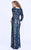 Shail K - 1287 Long Sleeve Sequined Illusion Evening Dress In Blue
