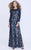 Shail K - 1287 Long Sleeve Sequined Illusion Evening Dress In Blue
