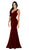 Poly USA - 8152 Plunging V-Neck Trumpet Jersey Gown In Burgundy
