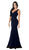 Poly USA - 8152 Plunging V-Neck Trumpet Jersey Gown In Navy