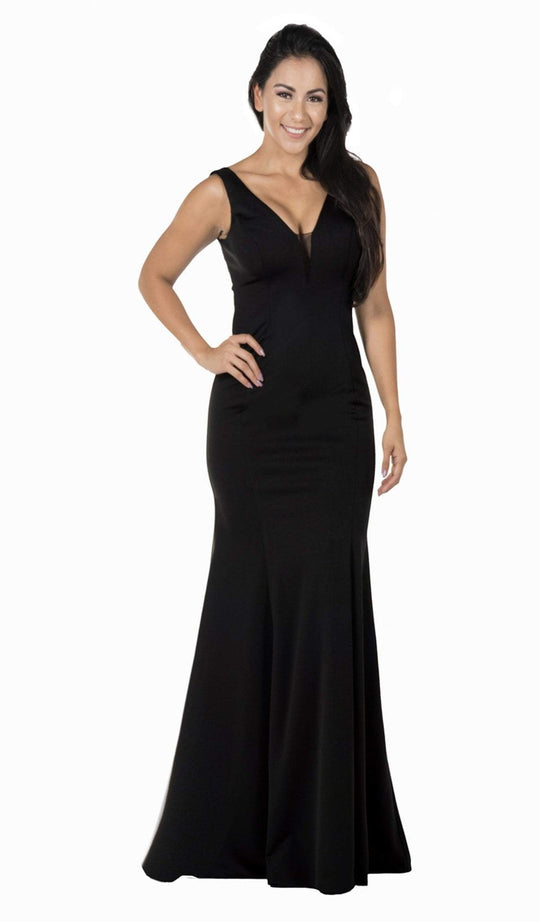 Poly USA - 8152 Plunging V-Neck Trumpet Jersey Gown In Black