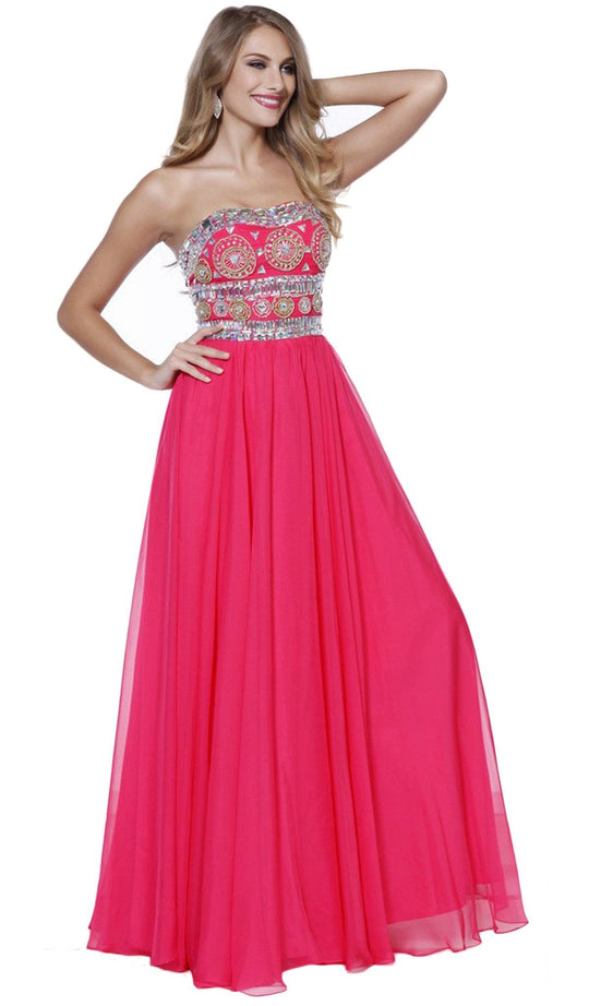 Strapless Bejeweled Bodice Long Evening Dress