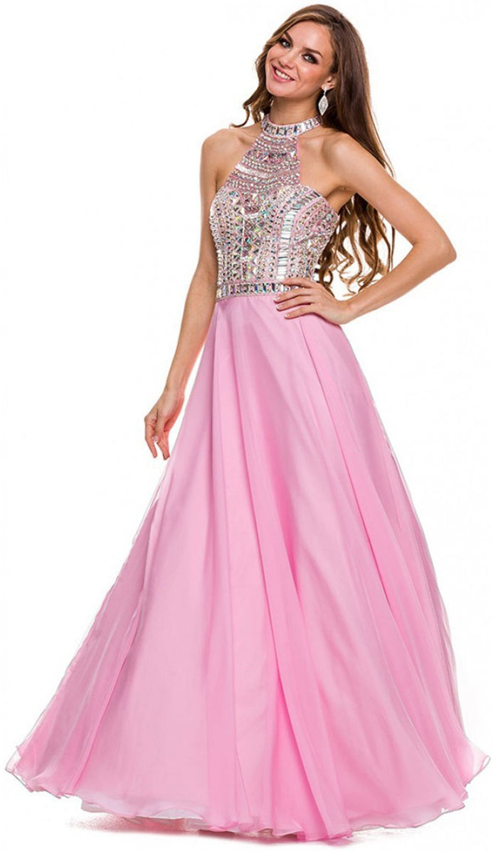 Embellished Halter Neck A-Line Dress