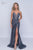 Nina Canacci - 8157 Plunging Sweetheart Metallic High Slit Gown In Gray