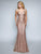 Nina Canacci - 8158 Embellished Deep V-neck Trumpet Dress In Pink And Gold