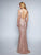 Nina Canacci - 8158 Embellished Deep V-neck Trumpet Dress In Pink And Gold