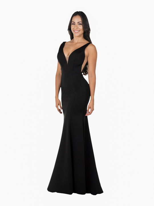 Poly USA - 8158 Sleeveless Illusion Plunging  V Neckline Mermaid Dress In Black