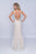 Nina Canacci - 8158 Embellished Deep V-neck Trumpet Dress In Ivory and Nude