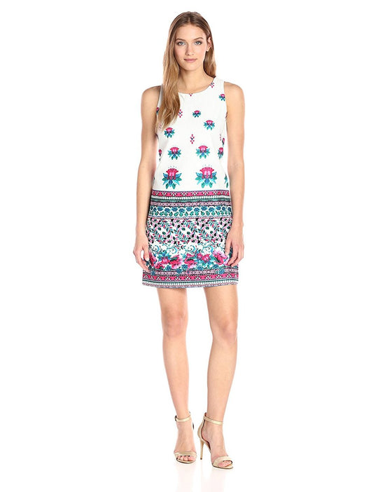 Taylor - Printed Jewel Neck Sheath Dress 8834M in Multi-Color