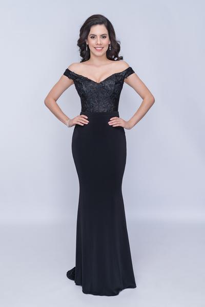 Nina Canacci - 2233 Lace Off-Shoulder Trumpet Dress With Train