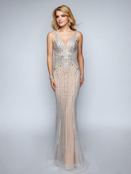 Nina Canacci - 8163 Embellished Plunging V-neck Trumpet Dress