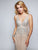 Nina Canacci - 8163 Embellished Plunging V-neck Trumpet Dress In Silver and Neutral