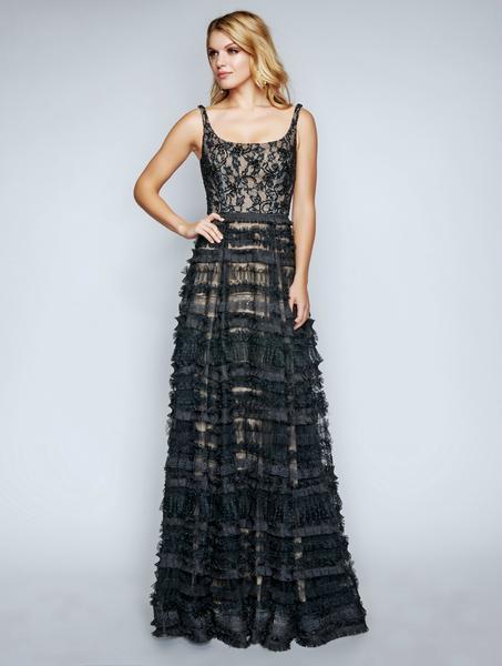 Nina Canacci - 8168 Scoop Lace A-Line Evening Dress In Black And Nude