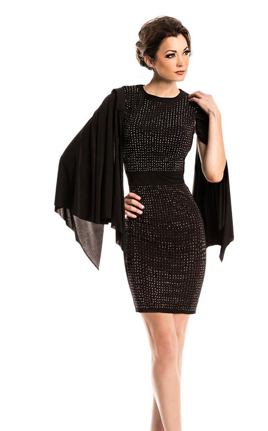 Johnathan Kayne - 7207 Jewel Neck Fitted Cocktail Dress in Black