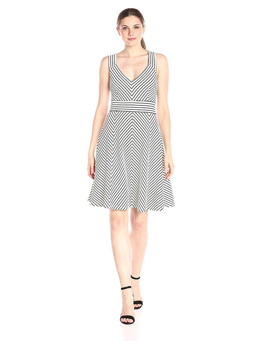 Adrianna Papell - 12255150 Sleeveless Striped Ottoman Knit Sundress In White and Black