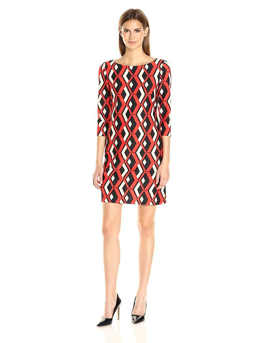 Taylor - Print Bateau Neck Dress 8659M in Red and White