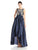Adrianna Papell - 81928510 Sleeveless Floral Bateau Hi-Low Ballgown in Blue and Neutral