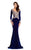Johnathan Kayne - 7218 Embellished Long Sleeves Trumpet Gown in Blue and Gold