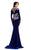 Johnathan Kayne - 7218 Embellished Long Sleeves Trumpet Gown in Blue and Gold
