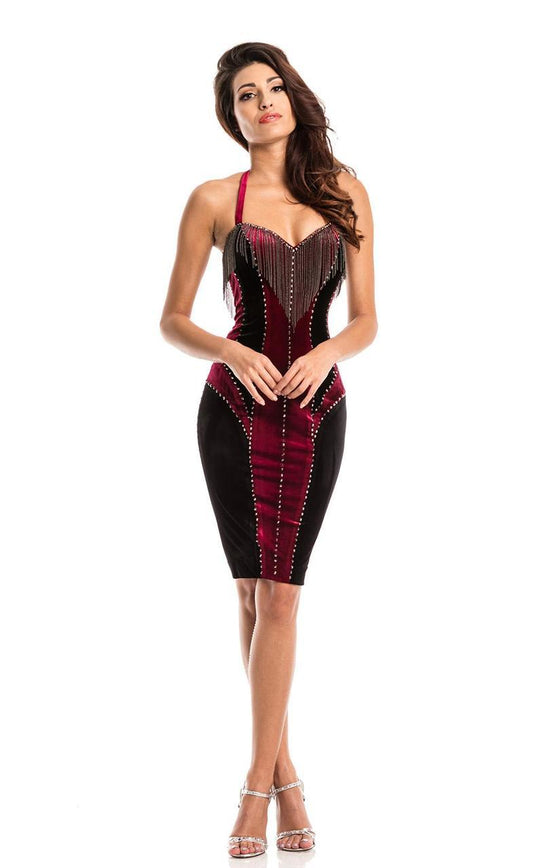 Johnathan Kayne - 7224 Halter Color Block Cocktail Dress in Black and Red