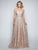 Nina Canacci - 8172 Embellished Deep V-neck A-line Dress In Pink and Gold