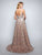 Nina Canacci - 8172 Embellished Deep V-neck A-line Dress In Pink and Gold