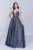 Nina Canacci - 8172 Embellished Deep V-neck A-line Dress In Blue and Nude