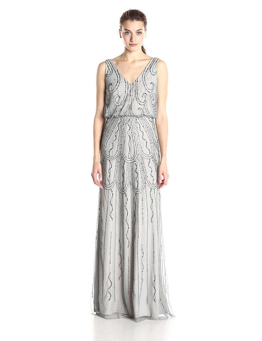 Adrianna Papell - Embellished Mesh Long Dress 191922330 in Gray