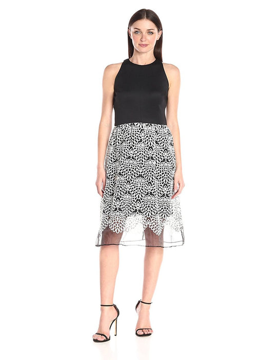 Taylor - Sleeveless Embroidered Midi Dress 8296M in Black and White