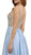 Poly USA - 8182 Plunging V-Neck Bejeweled Bodice Satin A-Line Dress in Blue