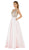 Poly USA - 8182 Plunging V-Neck Bejeweled Bodice Satin A-Line Dress in Blush