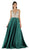 Poly USA - 8182 Plunging V-Neck Bejeweled Bodice Satin A-Line Dress in Green