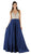 Poly USA - 8182 Plunging V-Neck Bejeweled Bodice Satin A-Line Dress in Green