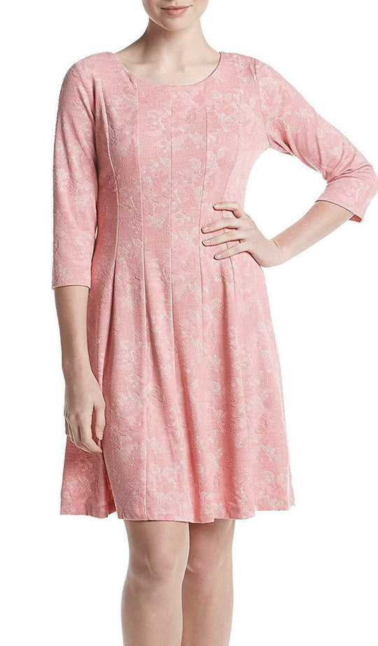 Taylor - 9460M Quarter Length Sleeve Jersey Jacquard A-line Dress In Pink