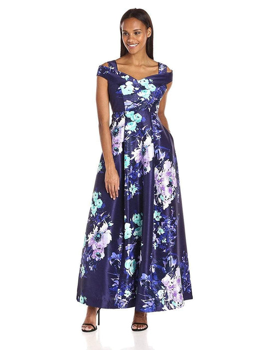 Sangria - SBGX882 Floral Printed A-line Dress in Multi-Color