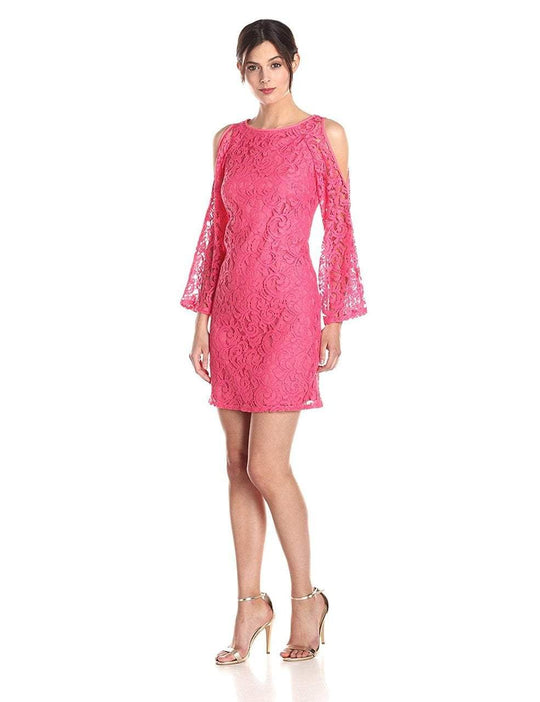 Adrianna Papell - 13233850 Lace Bateau Neck Sheath Dress in Pink