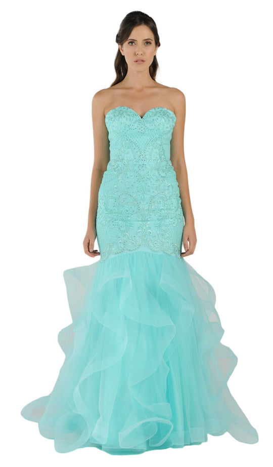 Poly USA - 8198 Strapless Embroidered Lace Tiered Mermaid Gown