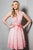 Jovani - 98439 Floral Beaded Deep V-neck A-line Dress In White and Pink