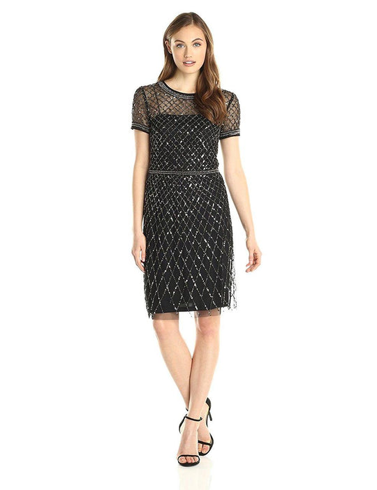 Adrianna Papell - Sequined Jewel Neck Column Dress 41912430 in Black