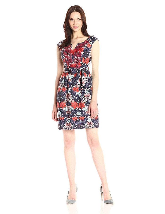 Adrianna Papell - AP1D101129 Floral Print A-line Dress in Blue and Multi-Color