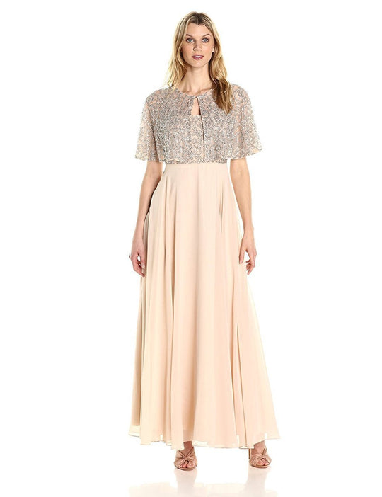 Aidan Mattox - MD1E201185 Embellished Caped Scoop Neck A-Line Gown in Neutral and Pink