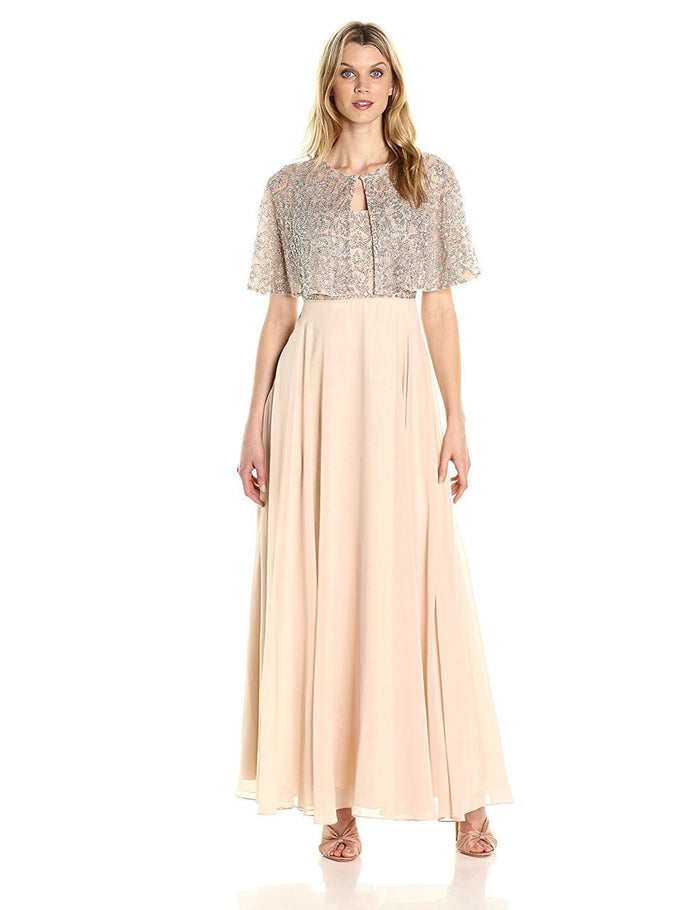Aidan Mattox - MD1E201185 Embellished Caped Scoop Neck A-Line Gown in Neutral and Pink