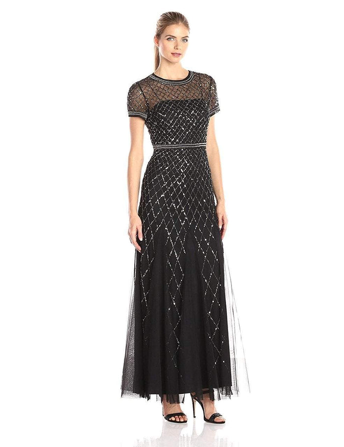 Adrianna Papell - 91904940 Sequined Illusion Jewel Sheath Dress in Black