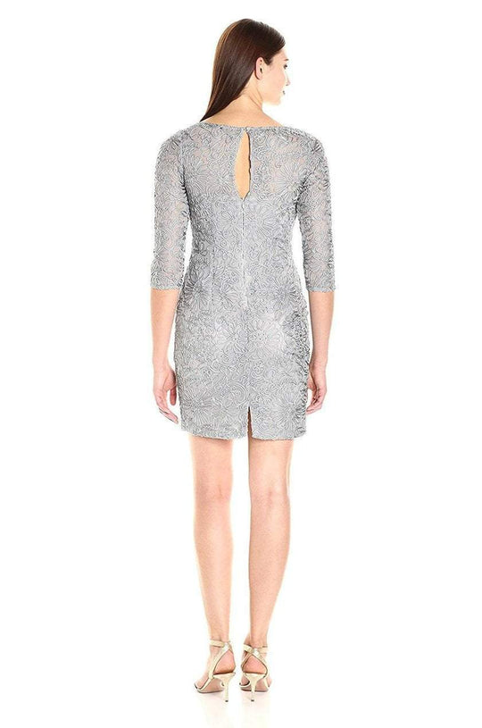 Aidan Mattox - 54468920 Embroidered Bateau Sheath Dress in Silver